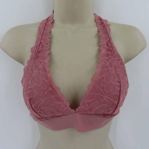 PINK Victorias Secret Small Lace Bralette V Neck Floral Flower Bra Strappy NEW - Picture 14 of 15